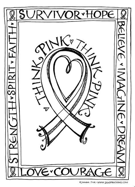 Zenspirations - BLOG - Think Pink! Free Downloadable Coloring Pages! Pink Coloring, Think Pink, Awareness Ribbons, Pink Ribbon, Coloring Pages, Ribbon, Pink, Color, Black