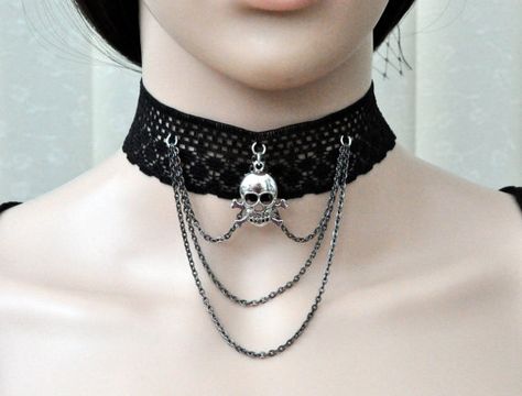 Skull bone choker Black gothic Choker. victorian by Blackpassion Skull Choker, Bone Choker, Jewelry Lace, Goth Choker Necklaces, Victorian Choker Necklace, Gothic Necklaces, Victorian Choker, Gothic Choker Necklace, Gothic Choker