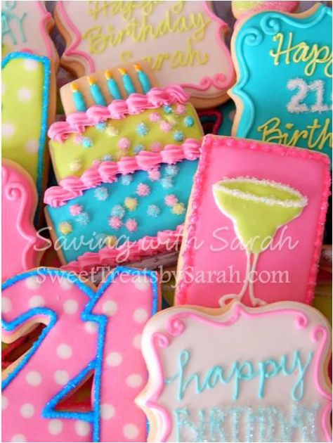 Decorated Birthday Cookies, Margarita Cookies, Flooded Cookies, Happy Birthday Cookie, Happy Happy Birthday, Cookie Platter, Birthday Cookie, 30th Birthday Decorations, Cookie Cake Birthday