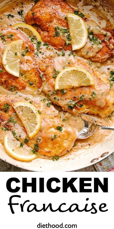 Chicken Francaise Recipe, Chicken Francaise, Low Carb Dinner Chicken, Chicken Francese, Chicken Filet, Easy Chicken Dinner, Skillet Dinner Recipes, Creamy Garlic Sauce, Creamy Garlic