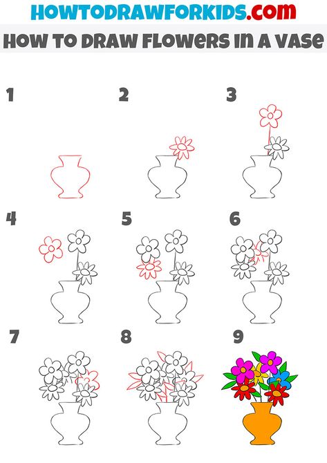 how to draw flowers in a vase step by step How To Draw A Vase Of Flowers, How To Draw Flowers In A Vase, How To Draw A Vase, How To Draw A Bouquet Of Flowers, How To Draw A Flower Vase Step By Step, Easy Flower Vase Drawing, Flower Drawing In Vase, Vase Drawing Simple, Flowers Drawing In A Vase