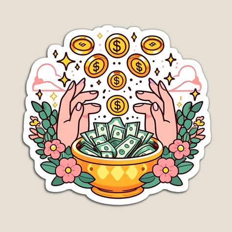 Get my art printed on awesome products. Support me at Redbubble #RBandME: https://www.redbubble.com/i/magnet/Manifesting-money-and-abundance-by-DianaSadGirl/156925023.TBCTK?asc=u Money Stickers Dollar Bills, Manifestation Stickers, Green Dollar, Money And Abundance, Golden Coins, Money Stickers, Financial Prosperity, Wealth Manifestation, Golden Coin