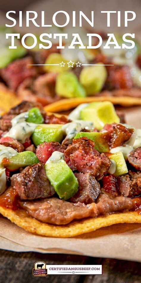 Beef Tostadas, Sirloin Tip Steak, Beef Appetizers, Tostada Recipes, Burger Recipes Beef, Pinterest Food, Best Beef Recipes, Mexican Table, Sirloin Tips