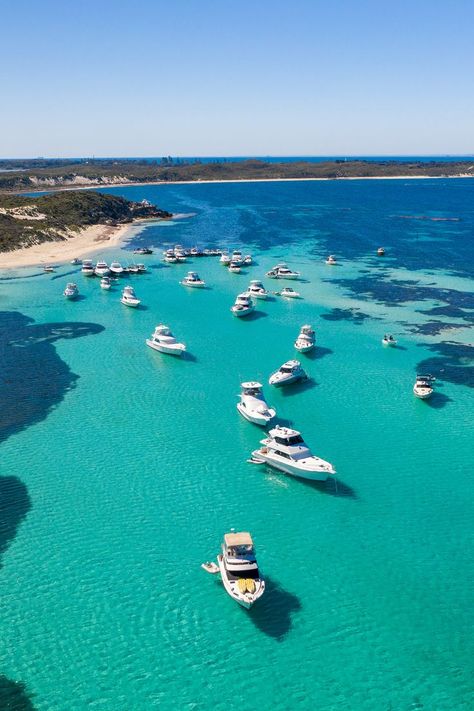 Several boats in the water in front of Rottnest Island. The water is very turquoise. Western Australia Travel, Rottnest Island, Beautiful Beach Pictures, Dream Landscape, Overseas Travel, Island Paradise, Summer Photos, Australia Travel, Holiday Destinations