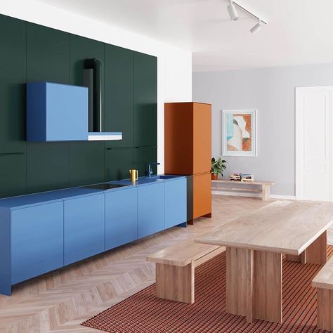 Bradley Seymour on Instagram: “Believing in BLUE 💙🔦 @visualpleasuremag Furniture and Interior Design @supaform @maxim_scherbakov…” Small Modular Kitchen Ideas, Small Modular Kitchen, Modular Kitchen Ideas, Minimalism Living, Colourful Kitchen, Kitchen Design Color, Artificial Turf, Style Deco, Pink Kitchen