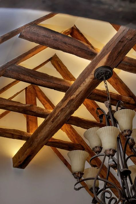 Essex Listed Farmhouse - Sam Coles Lighting High Sealing Lighting Ideas, Wooden Beams Ceiling Lighting, Exposed Beam Lighting Ideas, Exposed Beams Lighting, Led Tape Lighting Ideas, Uplighting Interior, Beams Lighting, Feature Chandelier, Pavilion Lighting