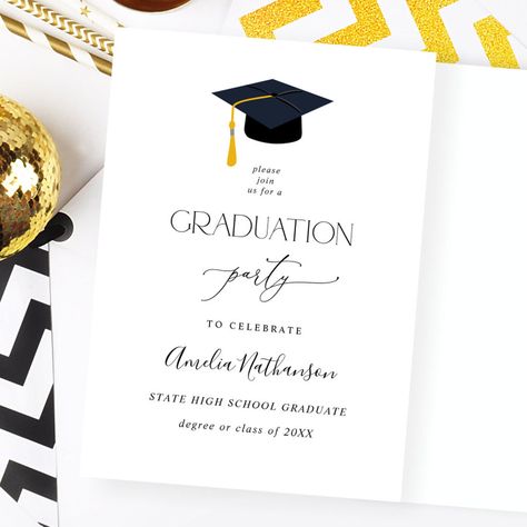 Graduation Hat Graduation Party Invitation High School Graduation Party Invitations, Graduation Drawing, Classy Invitations, Graduation Invitations High School, Photoshop Flyer, College Party, Graduation Party Invitation, Graduation Hat, Graduation Invitation