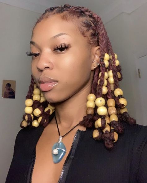 Beaded Loc Styles, Love Hairstyles Tutorials And Ideas, Beads On Locs Styles, Loc Hairstyles With Beads, Thick Locs Hairstyles, Cute Hairstyles For Locs, Loc Cornrow Styles, Retwist Hairstyles, Loc Styles With Beads