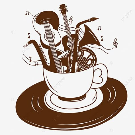 Vintage Coffee Poster, Coffee Graphics, Coffee Cup Png, Coffee Shop Logo Design, Guitar Illustration, Coffee Tattoos, Coffee Music, Coffee Shop Logo, Shop Logo Design