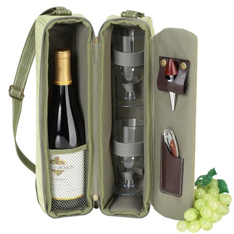 The Sunset Wine Carrier. Top quality deluxe wine holder with glasses featuring state of the art Thermal Shield™ insulation cooler to maintain wine at the perfect temperature. Glass compartment can be used to hold a second bottle. Contains two glasses, napkins, corkscrew and wine stopper. Adjustable shoulder strap. This stylish gift will always impress.  Made in the USA. Acrylic Wine Glasses, Wine Bottle Carrier, Wine Carrier, Bottle Carrier, Wine Tote, Wine Collection, Wine Holder, Wine Cheese, Wine Bag