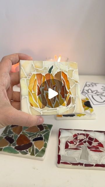 Kit 💘 on Instagram: "DIY autumnal mosaic coasters! You all know how much I love a coaster… and these are so fun to make 🥰🍂🍁🍄   Not an ad but I work with @hobbycrafthq long term and made this for their channels - I just love them so much I wanted to share with you all too 🫶" Mosaic Coasters Diy, Mosaic Coasters, Coasters Diy, Autumn Craft, Diy Mosaic, Mosaic Art Projects, Handmade Mosaic, Diy Coasters, Instagram Diy