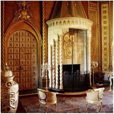 Doors next to fantasy fireplace in Mar A Lago Fantasy Fireplace, Florida Architecture, Estate Interior, American Architecture, Palm Beach Florida, Old Florida, Lush Garden, Beach Florida, Tourist Destinations