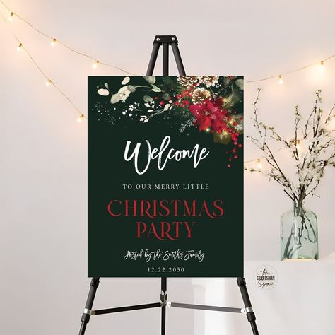 Christmas Party Welcome Sign, Christmas Welcome Poster, Printable Christmas Welcome Sign, Holiday Welcome Sign, Poinsettia and Lights, CRM2 - Etsy Vietnam Welcome Sign Christmas, Party Welcome Sign, Welcome Boards, Welcome Poster, Poster Printable, Merry Little Christmas, Printable Christmas, Christmas Printables, Banners Signs