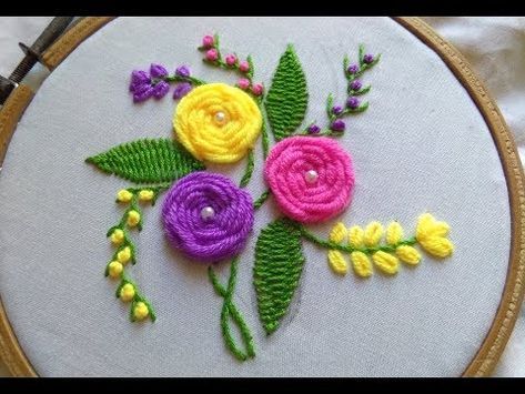 Hand Embroidery - Roses With Woven Wheel Stitch - Spider Web Stitch For Beginners - YouTube Spiderweb Stitch, Spider Web Stitch, Woven Wheel Stitch, Bullion Knot, Embroidery Roses, Knot Stitch, Rose Embroidery Pattern, Embroidery Stitches Beginner, Basic Embroidery