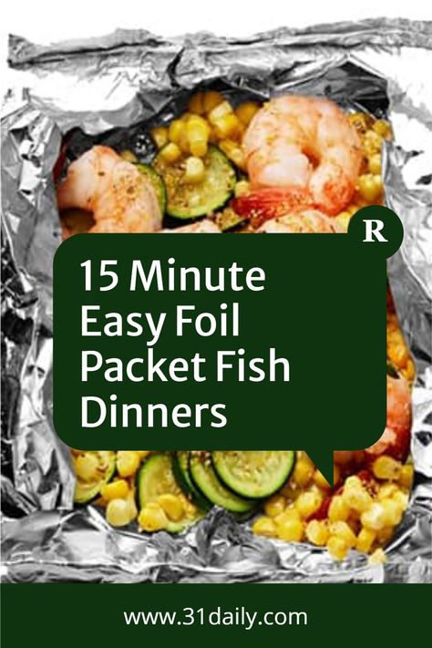 Ready for grilling season… or simply looking for a quick-fix oven-baked dinner? Consider 15-Minute Foil Packet Fish Dinners as a go-to meal, individually customized and assembled. Fish Pockets Foil Packets, Baked Fish In Foil Packets, Fish On The Grill Recipes Foil Packets, Fish Packets, Seafood Foil Packets Ovens, Fish Foil Packets For The Grill, Fish Foil Packets For The Oven, Oven Foil Packets, Aluminum Foil Meals