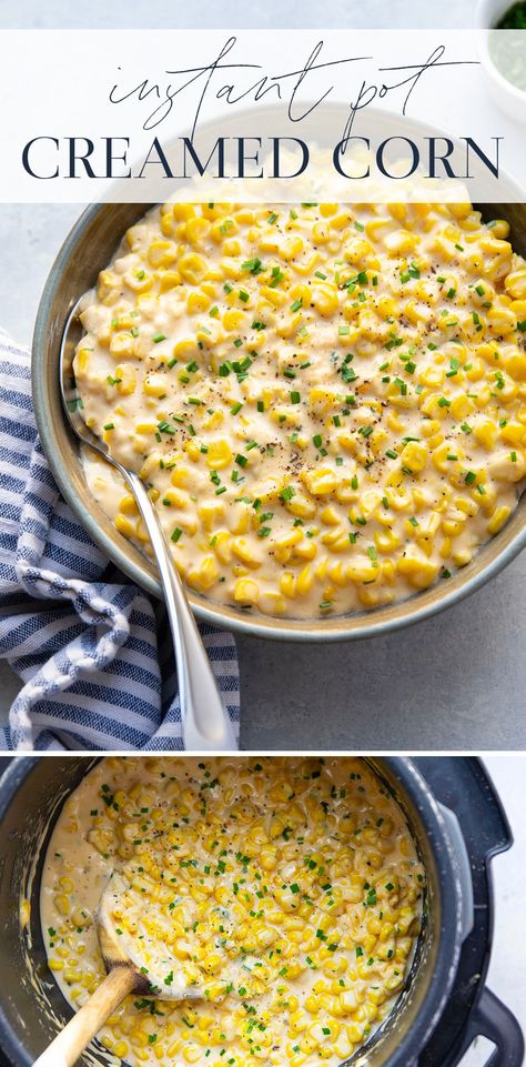 Made entirely in the instant pot in minutes, this instant pot creamed corn is so rich and creamy and the perfect side dish for any holiday meal! Instant Pot Creamed Corn, Creamed Corn With Canned Corn, Crockpot Cream Corn, Cream Corn Crockpot, Easy Creamed Corn, Homemade Creamed Corn, Canned Corn Recipes, Homemade Cream Corn, Corn Recipes Side Dishes