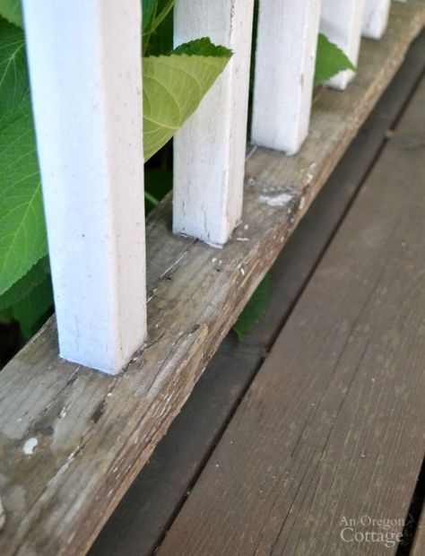 Well scraped porch railing before painting Painted Wood Deck, Wood Porch Railings, Exterior Stair Railing, Wood Deck Railing, Front Porch Railings, Spray Paint Wood, Outdoor Handrail, White Porch, Painted Front Porches