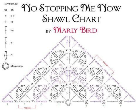 The No Stopping Me Now Shawl Crochet Chart is something I’ve wanted to offer those of you who are interested in making the wonderful No Stopping Me Now Shawl that I designed as a free pattern… Poncho Au Crochet, Marly Bird, Crochet Shawl Diagram, Crochet Shawl Free, شال كروشيه, Poncho Crochet, Crochet Shawl Pattern Free, Shawl Crochet, Crochet Triangle