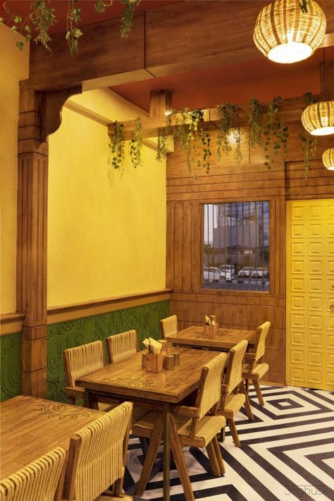 Restaurant Decor Inspired By Culture & Craft Of The South India | Arghusk - The Architects Diary Wooden Furniture For Restaurant, South Indian Cafe Design, South Indian Cafe Interior Design, Traditional Restaurant Interior, Traditional Restaurant Interior Design, South Indian Restaurant Interior Design, Indian Restaurant Interior, Indian Restaurant Interior Design, Restaurant Startup