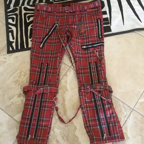 Tripp Plaid Cotton And Spandex Sold Out Pants Size 34 Equates To Size 19 Waist Apprx 40-42 Around Has Belt Fits 16-18 Brand New Mah Core, Red High Waisted Pants, Tripp Nyc Pants, Punk Style Outfits, Buckle Pants, Character Clothing, Punk Clothing, Goth Corset, Emo Y2k