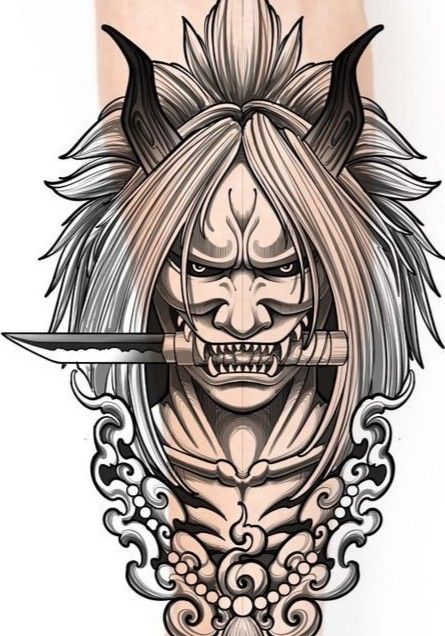 Hannya Maske Tattoo, Tattoo Designs Cute, Raijin Tattoo, 45 Tattoo, Tato Naruto, Japanese Warrior Tattoo, Japanese Demon Tattoo, Guerriero Samurai, Sunset Tattoo