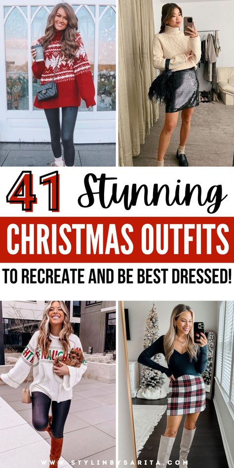 christmas outfits Outfits To Wear To Christmas Lights, Outfit Ideas Christmas Casual, Preppy Outfits For Christmas, Ladies Christmas Outfits, Office Christmas Outfits Women, European Christmas Outfit, Subtle Christmas Outfit, Petite Christmas Outfit, Casual Cute Christmas Outfits