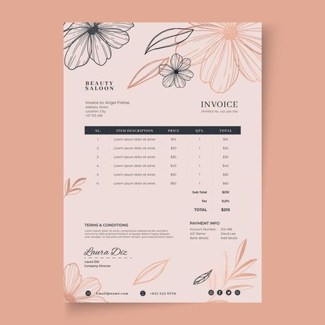 Beauty salon invoice template | Free Vector #Freepik #freevector Cute Invoice Design, Invoice Layout, Canva Branding, Invoice Design Template, Handmade Jewelry Business, Double Sided Business Cards, Invoice Design, Self Branding, Receipt Template