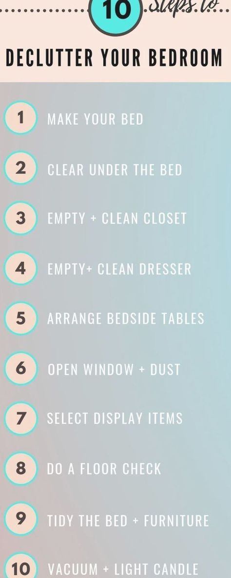 The best way to declutter your bedroom in 10 stepsYou'll see the very best bedroom decluttering tipsdeclutter minimalism minimalistliving clutterfree simpleliving How To Stay Organized In Your Room, Decluttering Ideas For Bedroom, Tips On Organizing Your Room, Inspiration For Cleaning Your Room, Bedroom Declutter Tips, How To Make Your Room Less Cluttered, Tips To Declutter Bedroom, How To Make Your Room More Minimalist, Spring Clean Bedroom Checklist