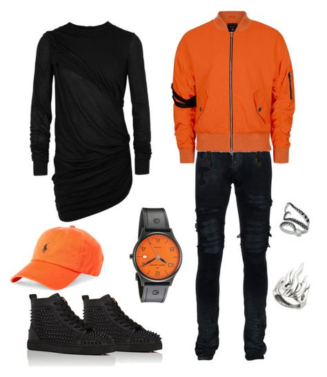 "orange&black" by luar-raul on Polyvore featuring Christian Louboutin, Rick Owens, AMIRI, Topman, Cantini MC Firenze, Polo Ralph Lauren, men's fashion, menswear, black and orange Black And Orange Outfit Men, Black And Orange Outfit, Blair Aesthetic, School Attire, Sneakers Outfit Men, Black Outfit Men, Tracksuit Outfit, Mens Fashion Wear, Mens Fashion Edgy