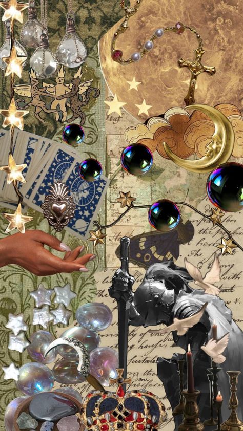 Witch Moodboard, Witch Collage, 90s Celestial, Collage Walls, Revolution 9, Optical Illusion Paintings, Witchy Aesthetics, Fantasy Knight, Faerie Aesthetic