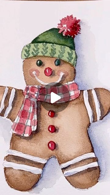 Artist/ teacher/ illustrator on Instagram: "Super cute & super fun watercolor Gingerbread man! This step-by-step tutorial is over on my YouTube channel Link in  profile and Patreon members got the gingerbread lady as well as a line drawing.  I show you this great technique and how to make your paintings look almost 3-D like they come to life and watercolor so go check it out. Super fun super easy perfect for any skill level.  Happy painting!🖼️  . . . . . , , #watercolors #watercolor #watercolorartist #watercolorpainting #christmascard #gingerbread #reel #paintingprocess #cute" Gingerbread Man Watercolor, Watercolor Gingerbread Man, Grinch Watercolor, Gingerbread Man Painting, Gingerbread Drawing, Gingerbread Watercolor, Gingerbread Man Drawing, Watercolor Xmas Cards, Diy Xmas Cards