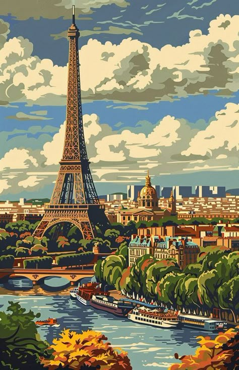 France Poster Design, Paris Eiffel Tower Wallpaper, Poster Wall Room, Posters For Room Decor, France Illustration, France Wallpaper, Paris Artwork, France Poster, City Posters