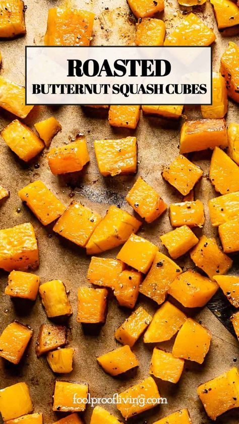 Learn how to roast butternut squash cubes and get my foolproof tips on the best temperature & timing along with seasoning ideas and recipes. Seasoning For Butternut Squash, Glazed Butternut Squash, Honey Roasted Butternut Squash, Tomato Sauce Spaghetti, Roasted Butternut Squash Cubes, Recipe With Ginger, Roast Butternut Squash, Vegetarian Holiday Recipes, Butternut Squash Cinnamon