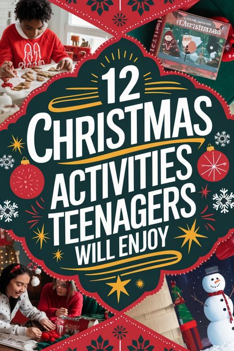 Discover 12 Christmas activities that are perfect for teenagers to enjoy during the holiday season. From DIY crafts to festive games, there's something for everyone on this list. Keep your teens entertained and engaged with these fun and creative ideas. Whether they're into baking, decorating, or just hanging out with friends, these activities will make this Christmas unforgettable for them. Try out a few of these suggestions to add some extra holiday cheer to your celebrations and create lastin Christmas Games Ideas For Teens, Fun Christmas Activities For High School, Christmas Activities For Teenagers, Christmas Craft For Teenager, Christmas Games For Teenagers, Christmas Crafts For Teenagers, Christmas Activities For Teens, Christmas Ideas For Teens, Christmas Day Activities