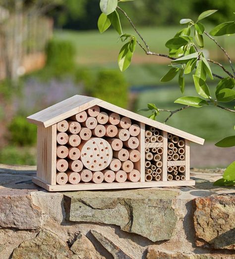 Handcrafted from Forest Stewardship Council certified wood and bamboo, this Mid-Century Style Wood and Bamboo Bee Habitat is sealed with a nontoxic, water-based finish and will provide a home to beneficial bee populations in your neighborhood. About 30% of the human food supply and 90% of wild plants depend on pollination from bees, the majority of which are native bees. In fact, a native bee can pollinate several thousand blooms per day. Bee Habitat, Bug Hotels, Victorian Manor, Insect Hotel, Bee House, Common Birds, Butterfly House, Human Food, Food Supply