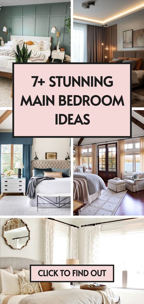 7 main bedroom ideas Main Bedroom Decor Ideas, Main Bedroom Decor, Long Bedroom Layout, Bed Placement Ideas, Main Bedroom Ideas, Dream Bedroom Luxury, Master Suite Design, Bed Placement, Simple Bedside Tables