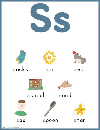 Build phonics skills and practice beginning sound S with your children! This worksheet features pictures of things that begin with the letter S. Teachers and parents can use this printable to introduce the concept of identifying words that start with the letter S. The beginning letter S is highlighted in blue to show Kinesthetic Learning Style, Vowels Kindergarten, Letter S Activities, Letter S Worksheets, Sight Words Worksheets, Phonics Reading Passages, Teaching Cursive, Kinesthetic Learning, Short Sentences