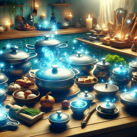 A kitchen set for a magical feast, with enchanted cookware and ingredients that glow with magical energy. Dragon Witchcraft, Dragon Staff, Beginner Witchcraft, Dragon Mythology, Dragon Mask, Witchy Crafts, Witchcraft For Beginners, Baby Witch, Trading Card Game