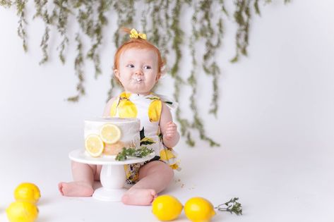 The sweetest theme ever! Lemons. Lemon Cake Smash Photos, Sweet One First Birthday Lemon, Lemon First Birthday Photos, Lemon Themed Photoshoot, Lemon Smash Cake, One Year Old Smash Cake, Lemon Photoshoot, Lemonade Party Theme, Smash Cake Photos