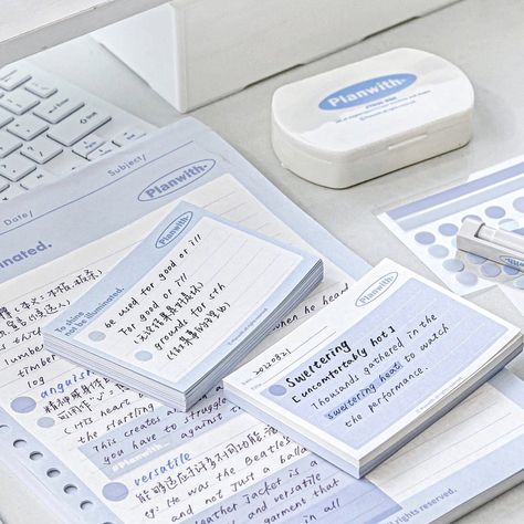 White Aesthetic Stationary, Blue Writing Aesthetic, Blue Aesthetic Studying, Blue School Aesthetic, Light Blue Stationary Aesthetic, Blue Aesthetic Study, Pastel Blue Study Aesthetic, Light Blue Journal Aesthetic, Blue School Supplies