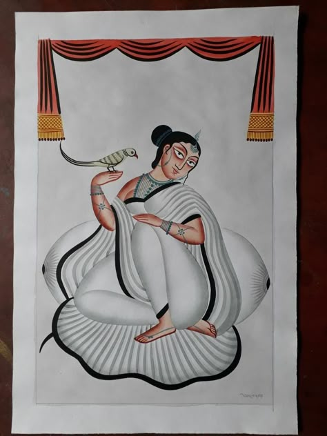 Traditional Kalighat painting to buy this Indian artwork you can call/whats App/wechat on +91 7045 640 740 Kalighat Pot Painting, Kalighat Paintings Easy, Kalighat Paintings Folk, Bengali Art Culture, Bengal Folk Art, Bengal Painting, Kalighat Paintings, Indian Artwork, Pot Art