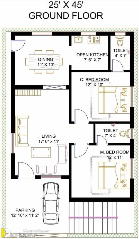 Smart House Plans, 30x50 House Plans, Drawing House Plans, House Plan Design, 30x40 House Plans, 2bhk House Plan, Indian House Plans, Little House Plans, Free House Plans