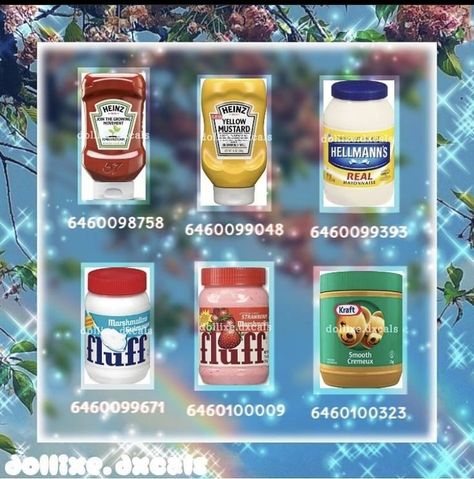 Bloxburg Painting Codes Food, Codes For Food In Bloxburg, Bloxburg Bus Stop Decals Codes, Bloxburg Pantry Ideas Aesthetic, Bloxburg Pantry Food Codes, Pantry Decal Codes, Fridge Screen Code Bloxburg, Club Roblox Image Id Codes Food, Drink Decals Bloxburg