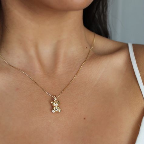 14K Gold Teddy Bear Necklace, 14K Gold Teddy Bear Necklace Charm, Teddy Bear Necklace, 14K Gold Bear Necklace, Mama Bear Necklace Teddy Bear Necklace Gold, Teddy Bear Jewelry, Bear Necklace Aesthetic, Kids Jewelry Gold, Teddy Necklace, Necklace Mama, Gold Teddy Bear, Teddy Bear Necklace, Mama Bear Necklace