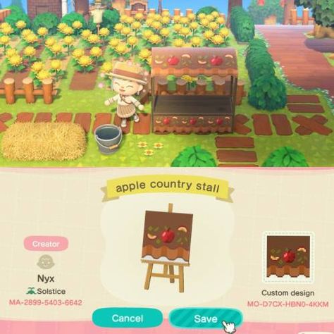 Animal Crossing Apple Stall, Acnh Apple Design Code, Acnh Pumpkin Stall, Acnh Fall Stall Designs, Acnh Apple Cider Stand, Cottagecore Acnh, Today Thought, Acnh Patterns, Motif Acnl