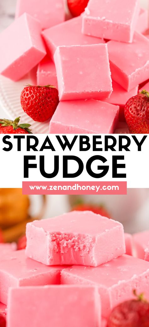 This 2-Ingredient Strawberry Fudge is quite possibly one of the easiest fudge recipes you’ll ever try. Rich and decadent with a burst of strawberry flavor. Perfect as a gift or any occasion. Valentine Fudge Recipes, Easy Homemade Desserts 2 Ingredients, Summer Fudge Recipes, Strawberry Truffle Dessert, Thanks Giving Food Ideas, Strawberry Candy Recipe, Strawberry Food Ideas, Quick Strawberry Desserts, Pink Food Recipes