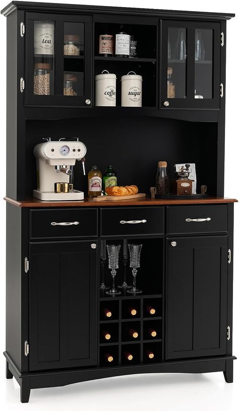 Giantex Buffet Hutch Cabinet, Kitchen Hutch Sideboard, Buffet Cabinet on Storage Island, Wood Kitchenware Server with 3 Large Drawers and 9 Wine Bottle Modulars (Black) Organiser Cucina, Kitchen Storage Cabinet, Hutch Cabinet, Buffet Hutch, Kitchen Hutch, Pantry Storage Cabinet, Modern Buffet, Wood Buffet, Buffet Server