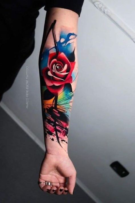 Forearm Tattoos For Women, Cover Up Tattoos For Men, Trash Polka Tattoo Designs, Colored Tattoo Design, Rose Tattoos For Men, Rose Tattoos For Women, Ankle Tattoos For Women, Flower Wrist Tattoos, Forarm Tattoos