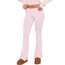 Fold Over Yoga Pants, Pink Lounge, Flare Yoga Pants, Boot Cut Leggings, Slim Fit Crop Top, Belle Silhouette, Set Outfits, Coquette Pink, Basic Long Sleeve