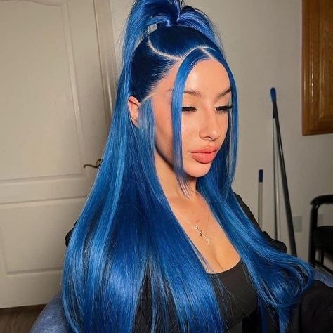 Hair Color Inspiration 🎨✨ Different Shades of Blue 💙 This is your sign to step out of your comfort zone and try a new color! 🩷❤️🧡💛💚💙💜🖤🩶🤍🤎🌈 (Disclaimer: This is not my work, just an example post of hair color shades on different skin tones!) 🦋 Blue Lace Wig, Lace Front Straight, Blue Lace Front Wig, Rainbow Wig, Light Blue Hair, Dark Blue Hair, Wig Styling, Blue Wig, Hair Dark